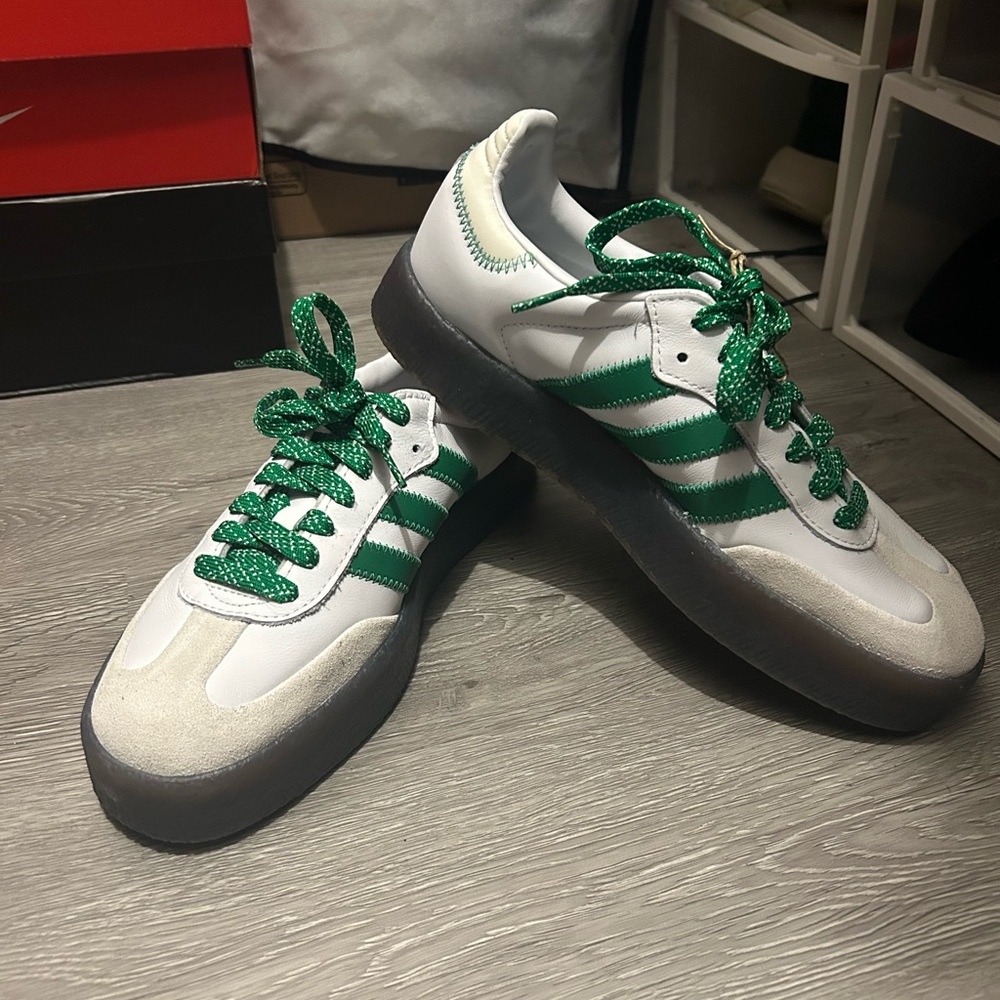 Adidas Samba White and Green Shoes - Picture 3 of 4